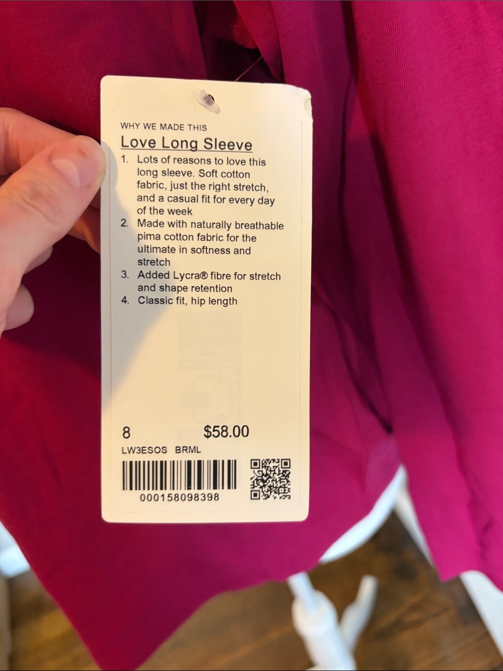 lululemon athletica Love Long Sleeve Crew Tee in Fuchsia pink layering top - Picture 4 of 5